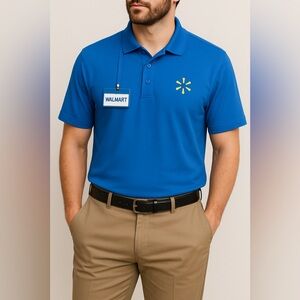 Walmart Men’s Blue Logo Polo Shirt Size Large L Moisture Wicking Work Uniform